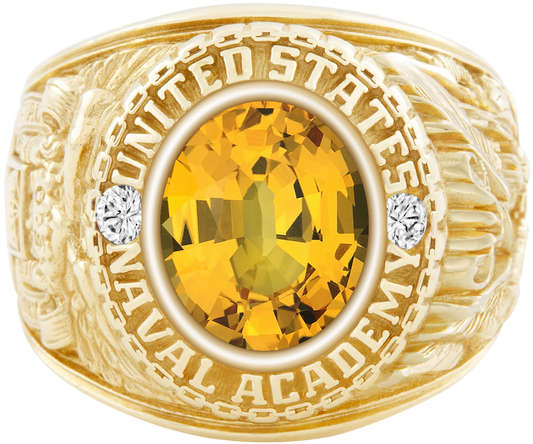 USNA Class Ring Mod Classic M1 Yellow Sapphire Diamond Dividers