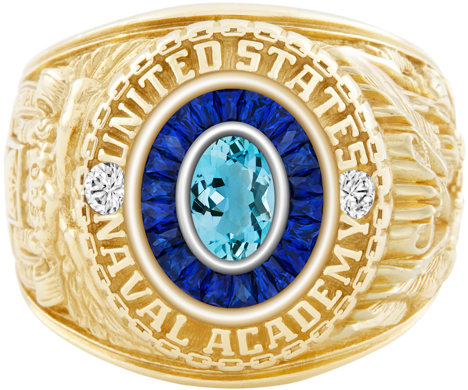 USNA Class Ring Mod Eternal MX Aquamarine Diamond Dividers
