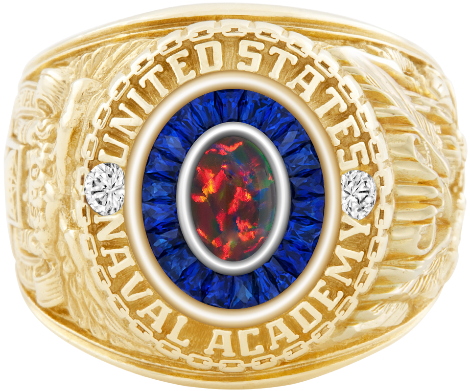 USNA Class Ring Mod Eternal MX Black Opal Diamond Dividers
