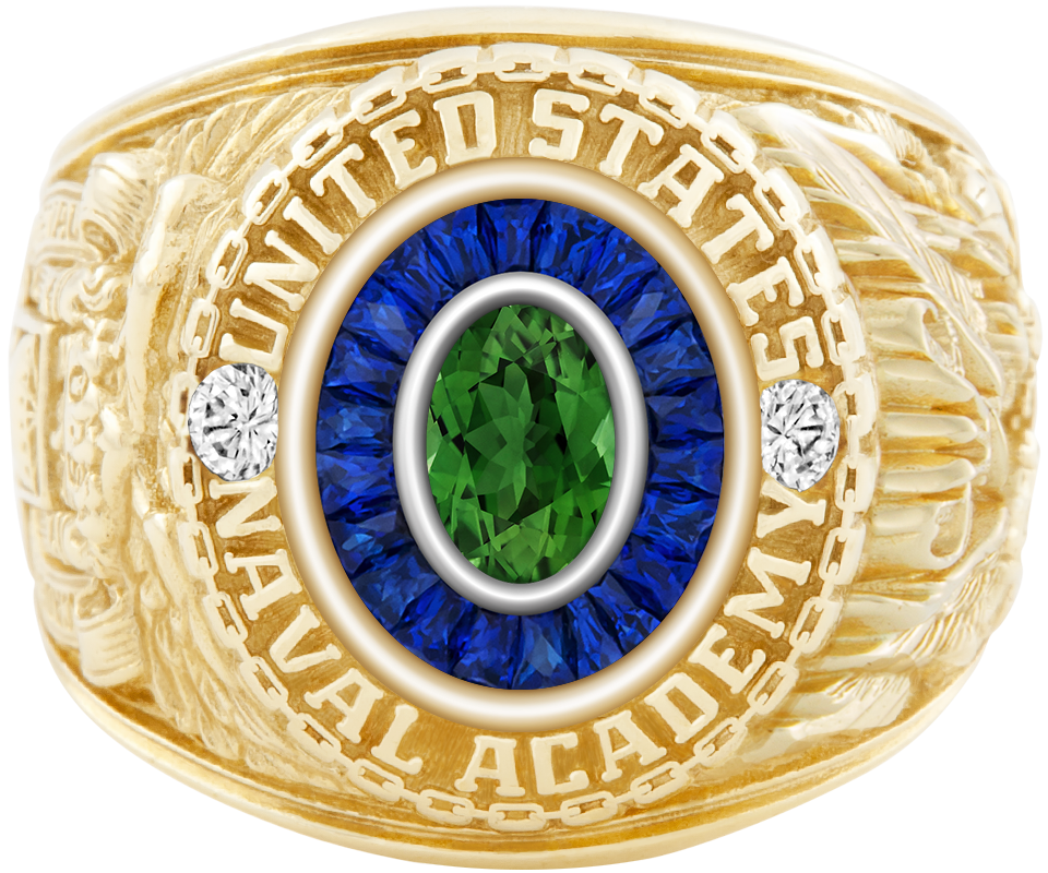 USNA Class Ring Mod Eternal MX Green Tourmaline Diamond Dividers