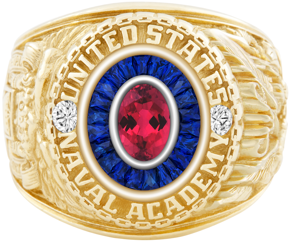 USNA Class Ring Mod Eternal MX Red Tourmaline Diamond Dividers