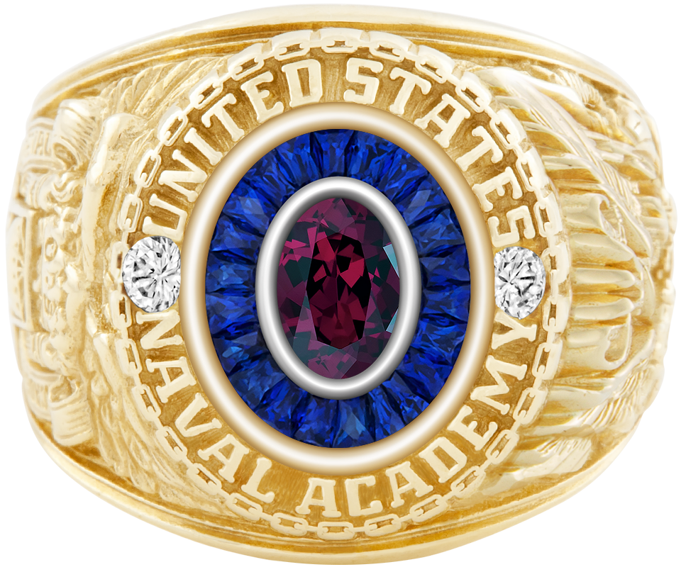 USNA Class Ring Mod Eternal MX Rhodolite Garnet Diamond Dividers