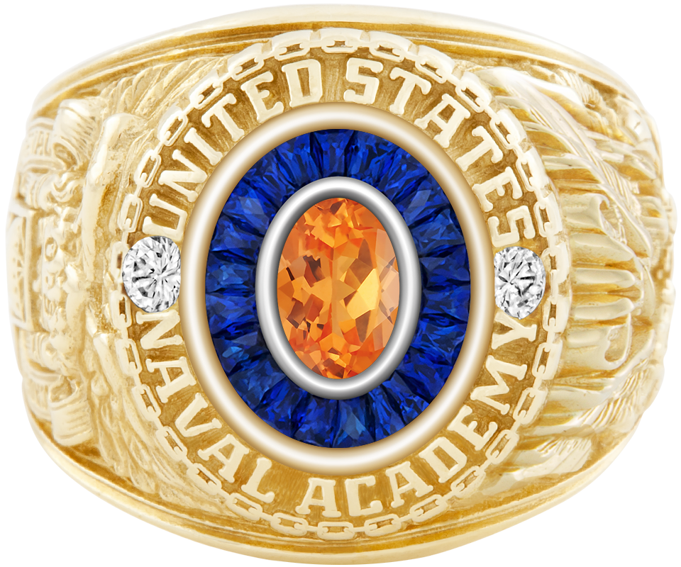 USNA Class Ring Mod Eternal MX Spessartite Garnet Diamond Dividers