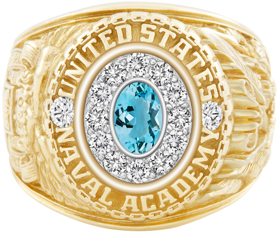 USNA Class Ring Mod Pro M12 Aquamarine Diamond Dividers