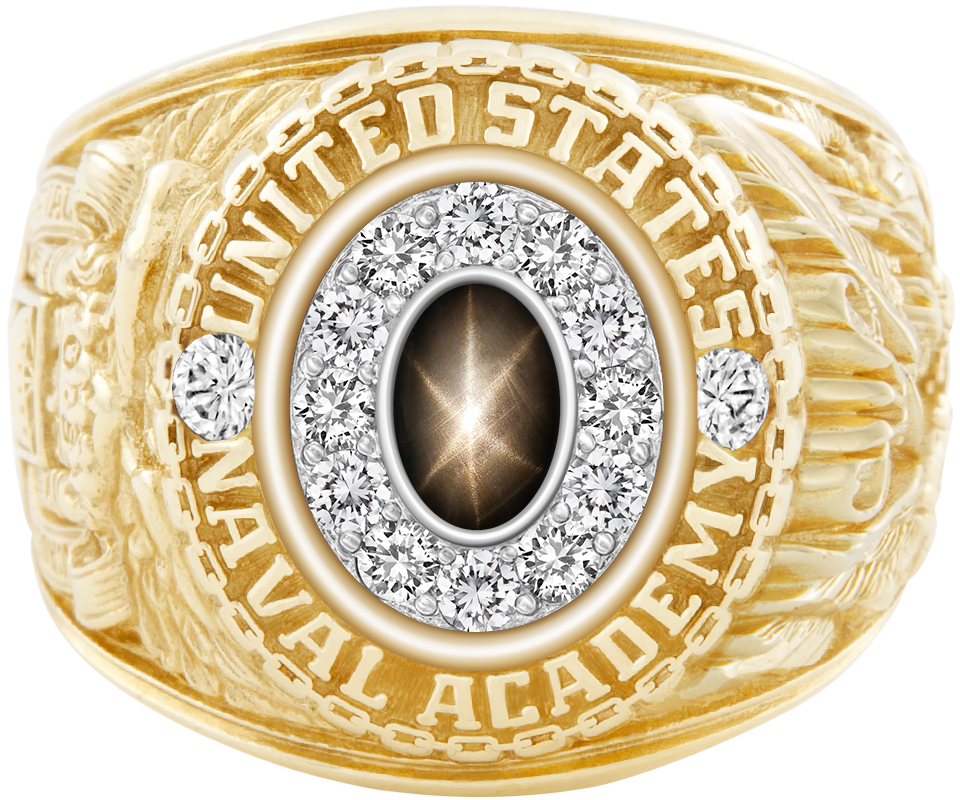 USNA Class Ring Mod Pro M12 Black Star Sapphire Diamond Dividers