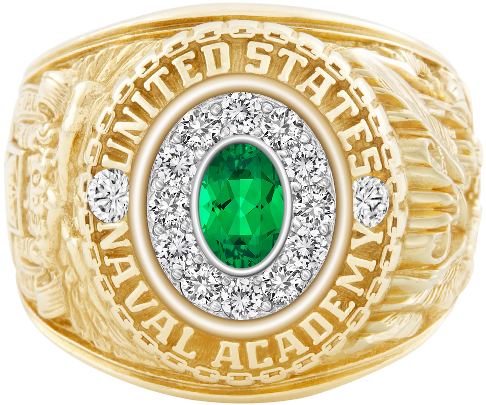 USNA Class Ring Mod Pro M12 Emerald Diamond Dividers