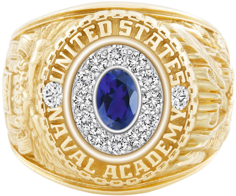 USNA Class Ring Mod Pro M12 Iolite Diamond Dividers