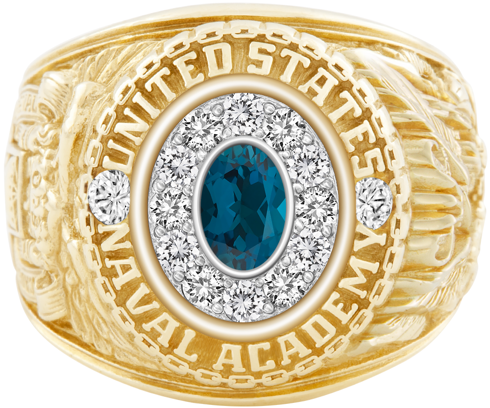 USNA Class Ring Mod Pro M12 London Blue Topaz Diamond Dividers