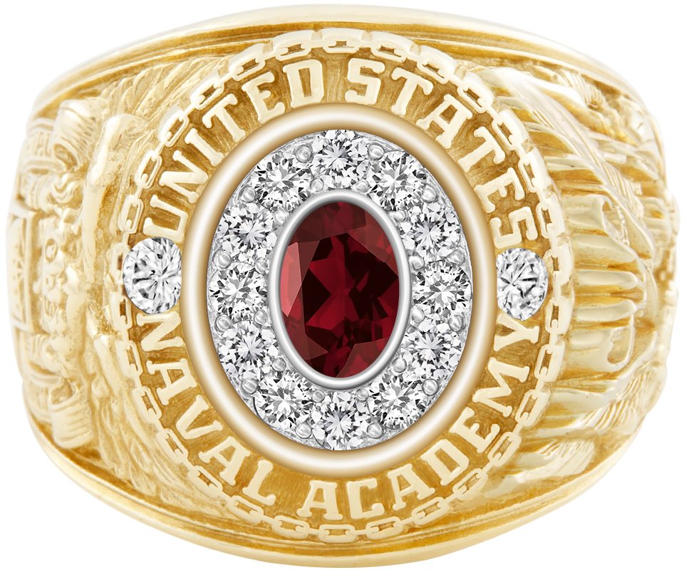 USNA Class Ring Mod Pro M12 Mozambique Garnet Diamond Dividers