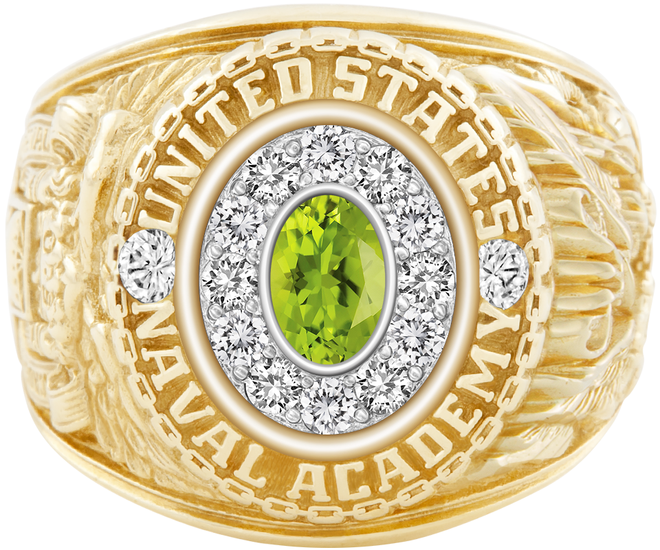 USNA Class Ring Mod Pro M12 Peridot Diamond Dividers