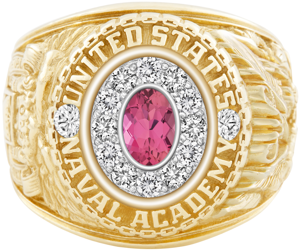 USNA Class Ring Mod Pro M12 Pink Tourmaline Diamond Dividers