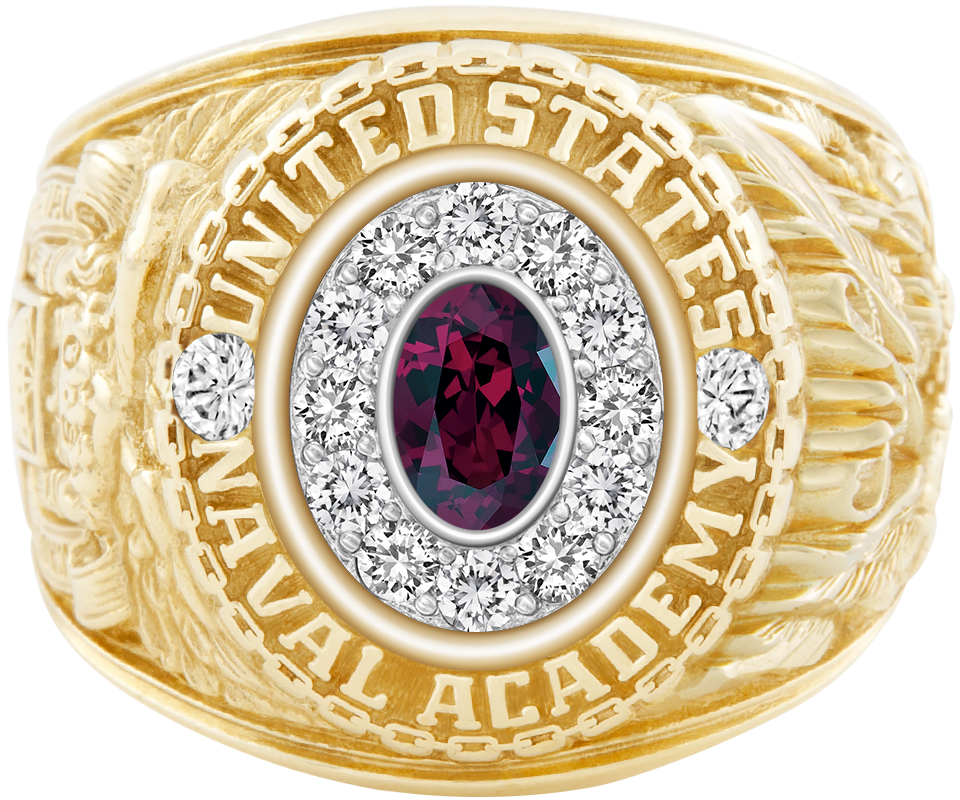 USNA Class Ring Mod Pro M12 Rhodolite Garnet Diamond Dividers