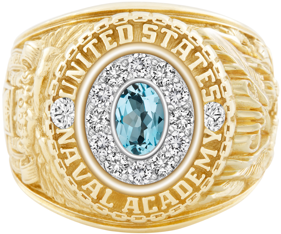 USNA Class Ring Mod Pro M12 Sky Blue Topaz Diamond Dividers