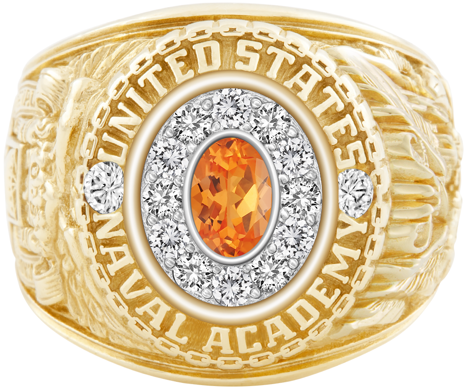 USNA Class Ring Mod Pro M12 Spessartite Garnet Diamond Dividers