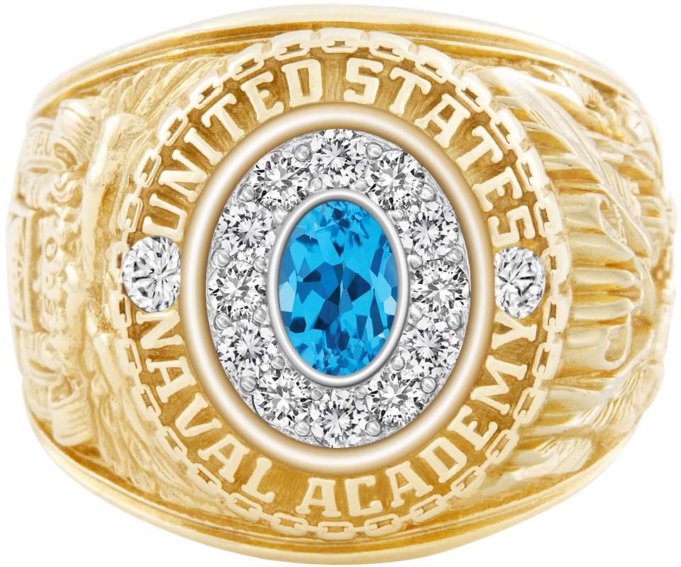 USNA Class Ring Mod Pro M12 Swiss Blue Topaz Diamond Dividers