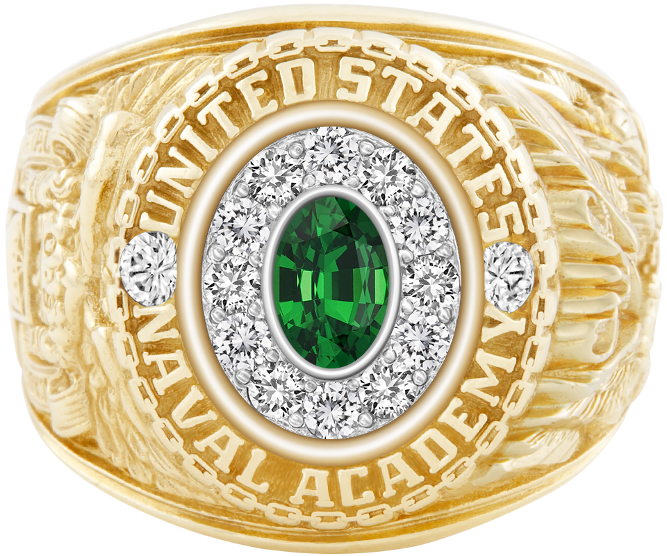 USNA Class Ring Mod Pro M12 Tsavorite Diamond Dividers
