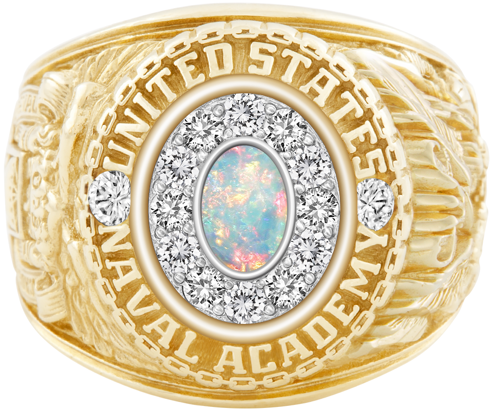 USNA Class Ring Mod Pro M12 White Opal Diamond Dividers