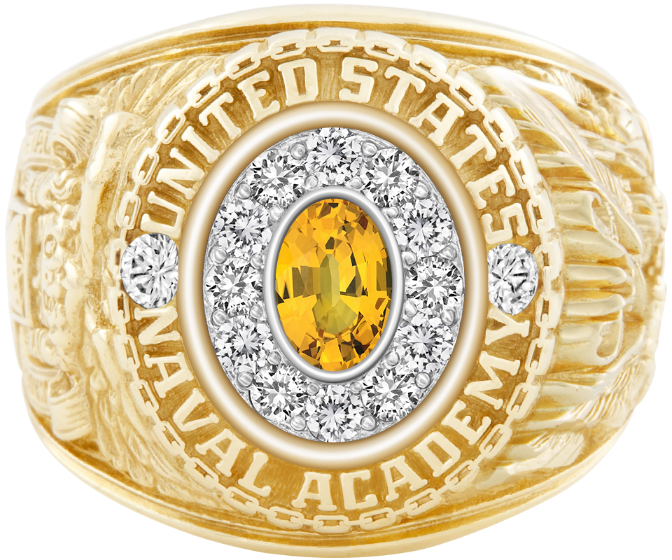 USNA Class Ring Mod Pro M12 Yellow Sapphire Diamond Dividers