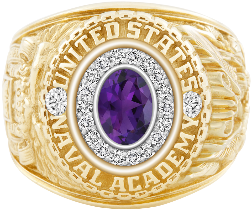 USNA Class Ring Mod Pro M18 Amethyst Diamond Dividers