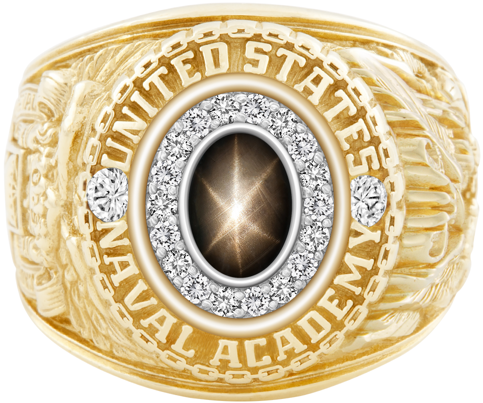 USNA Class Ring Mod Pro M18 Black Star Sapphire Diamond Dividers