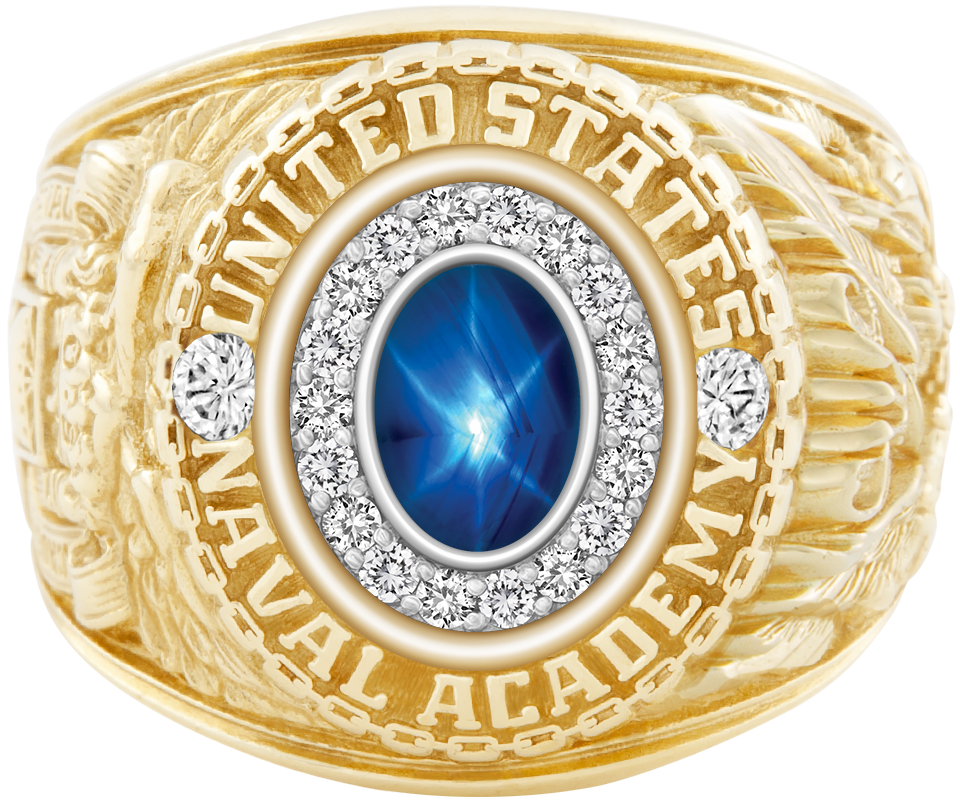 USNA Class Ring Mod Pro M18 Blue Star Sapphire Diamond Dividers
