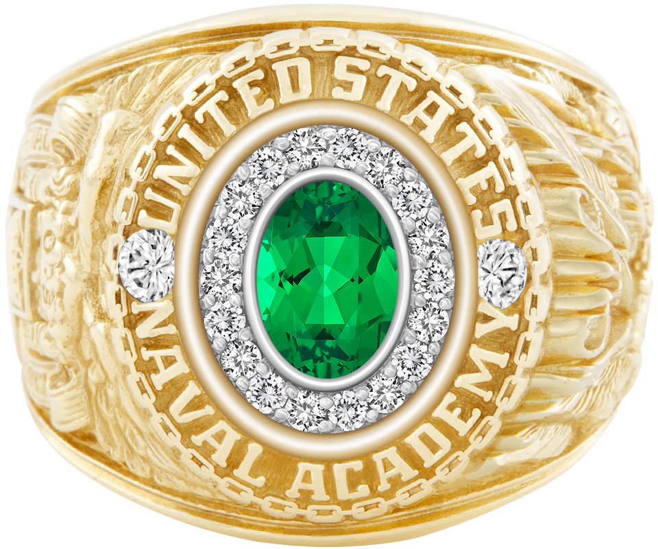 USNA Class Ring Mod Pro M18 Emerald Diamond Dividers