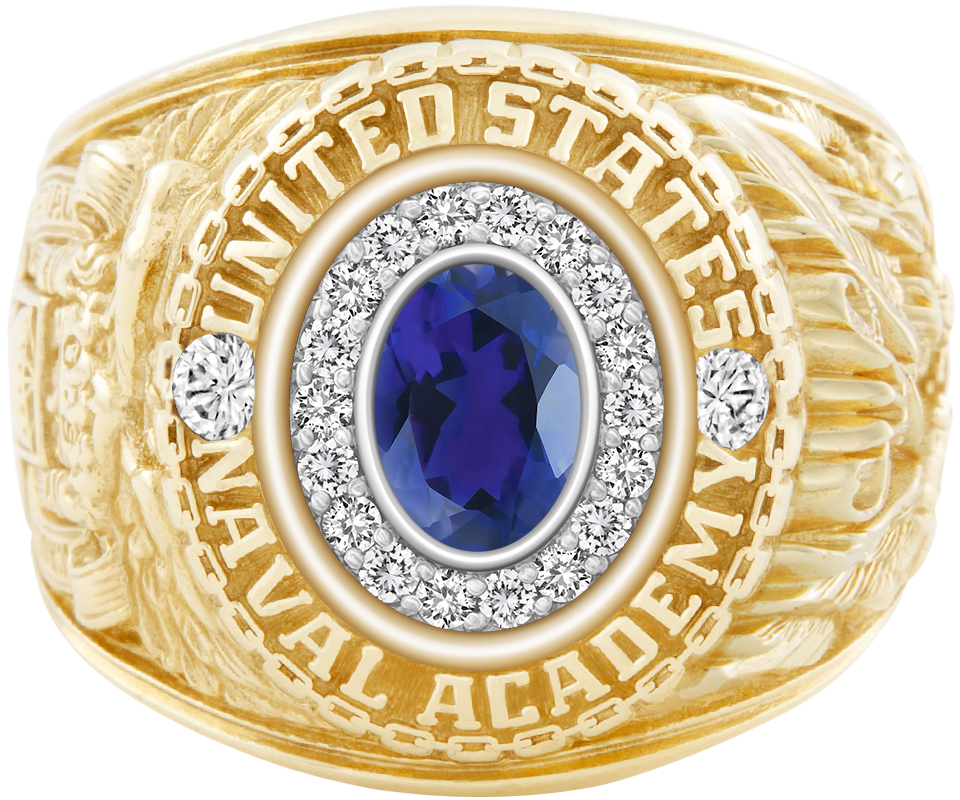 USNA Class Ring Mod Pro M18 Iolite Diamond Dividers