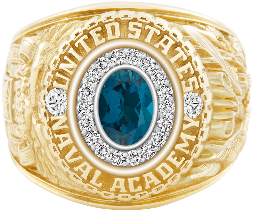 USNA Class Ring Mod Pro M18 London Blue Topaz Diamond Dividers