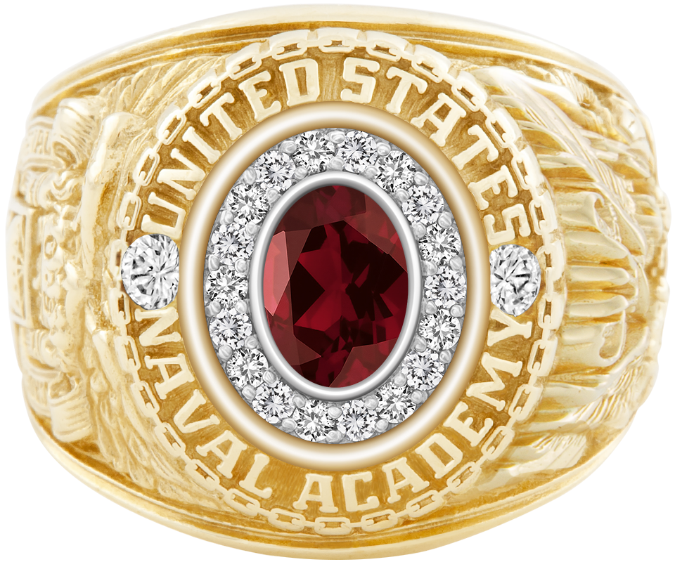 USNA Class Ring Mod Pro M18 Mozambique Garnet Diamond Dividers