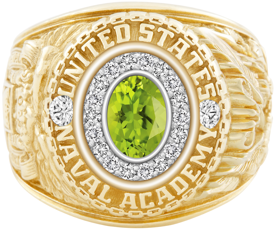 USNA Class Ring Mod Pro M18 Peridot Diamond Dividers