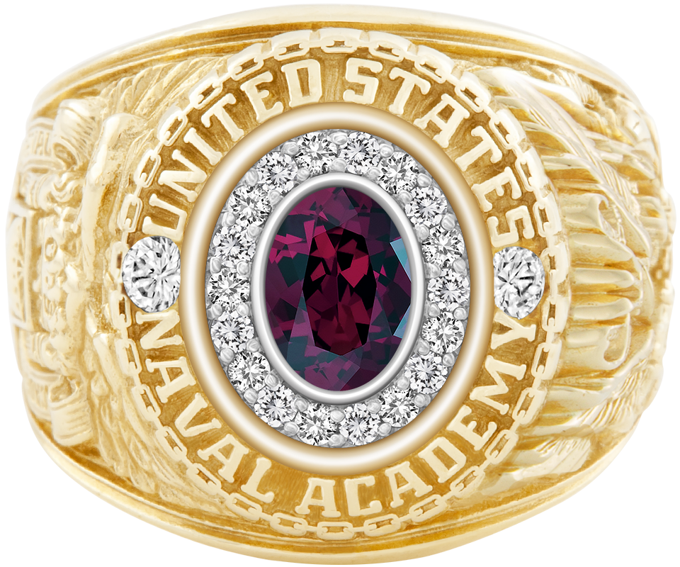 USNA Class Ring Mod Pro M18 Rhodolite Garnet Diamond Dividers