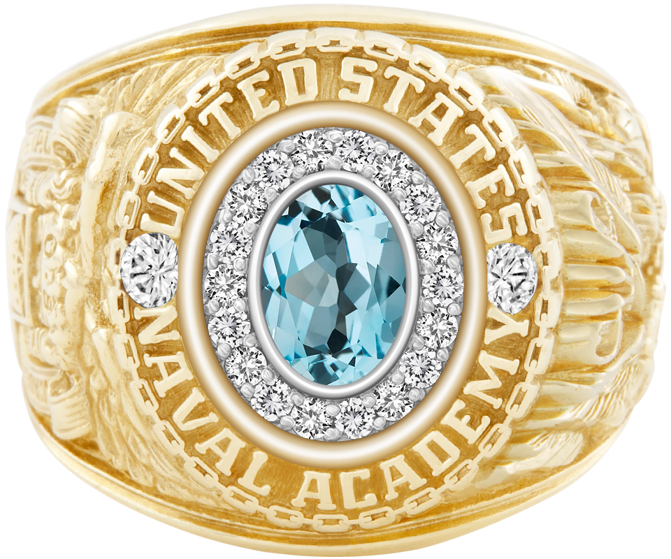 USNA Class Ring Mod Pro M18 Sky Blue Topaz Diamond Dividers