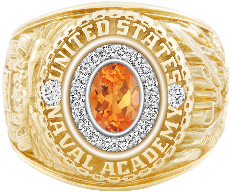 USNA Class Ring Mod Pro M18 Spessartite Garnet Diamond Dividers