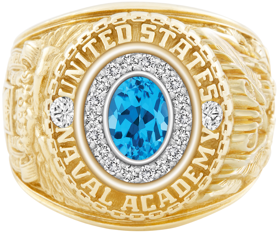 USNA Class Ring Mod Pro M18 Swiss Blue Topaz Diamond Dividers