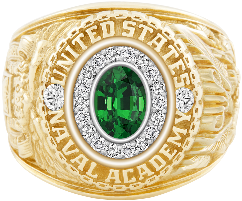 USNA Class Ring Mod Pro M18 Tsavorite Diamond Dividers