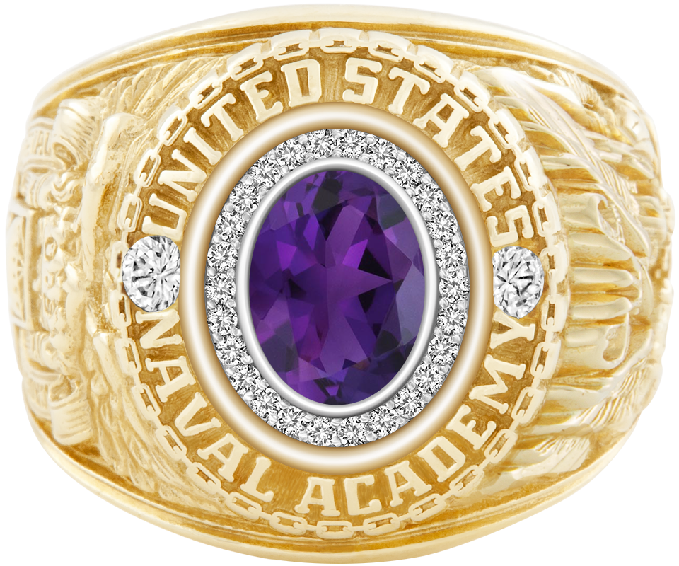 USNA Class Ring Mod Pro M26 Amethyst Diamond Dividers