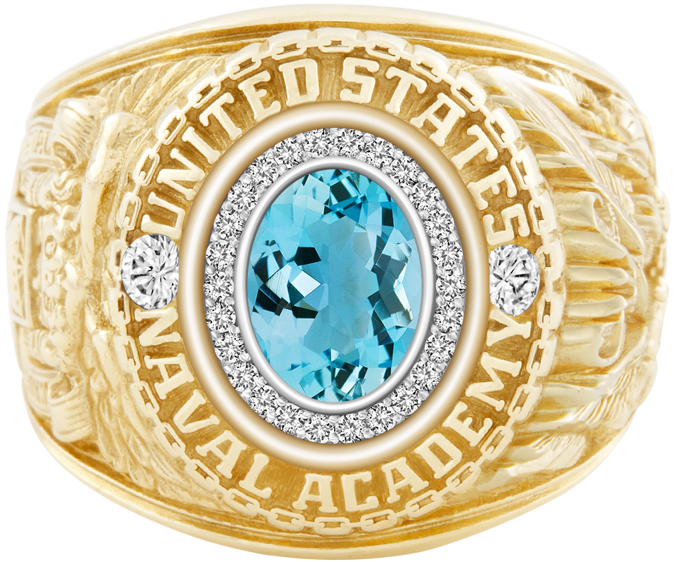 USNA Class Ring Mod Pro M26 Aquamarine Diamond Dividers