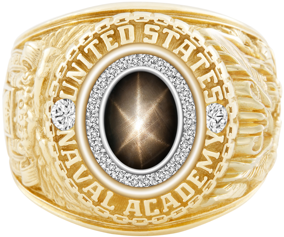 USNA Class Ring Mod Pro M26 Black Star Sapphire Diamond Dividers