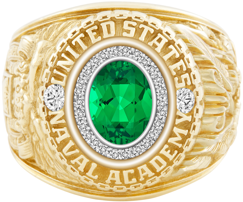 USNA Class Ring Mod Pro M26 Emerald Diamond Dividers