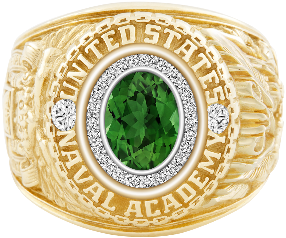 USNA Class Ring Mod Pro M26 Green Tourmaline Diamond Dividers