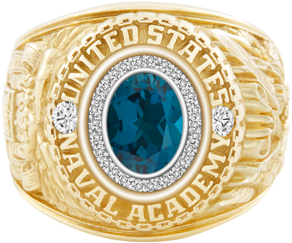 USNA Class Ring Mod Pro M26 London Blue Topaz Diamond Dividers