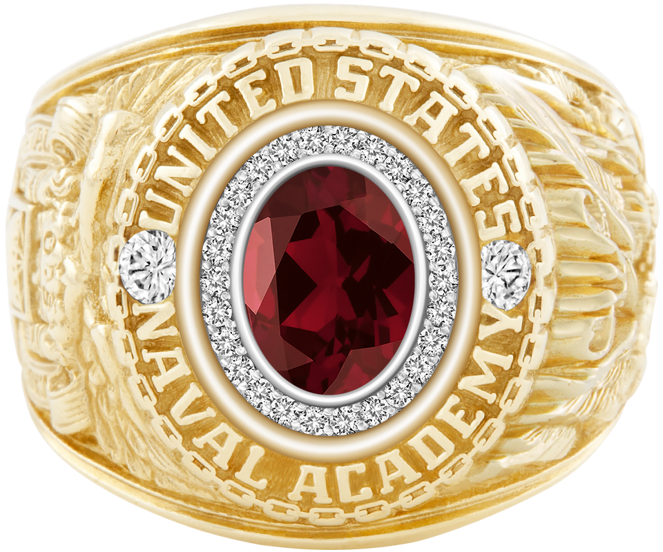 USNA Class Ring Mod Pro M26 Mozambique Garnet Diamond Dividers