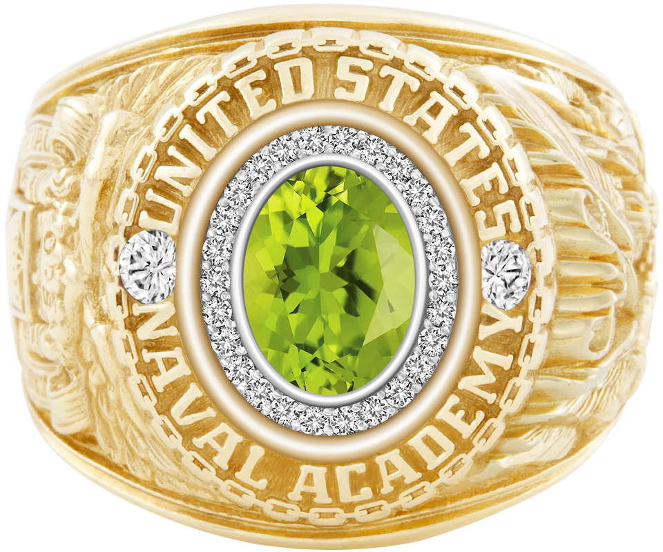 USNA Class Ring Mod Pro M26 Peridot Diamond Dividers