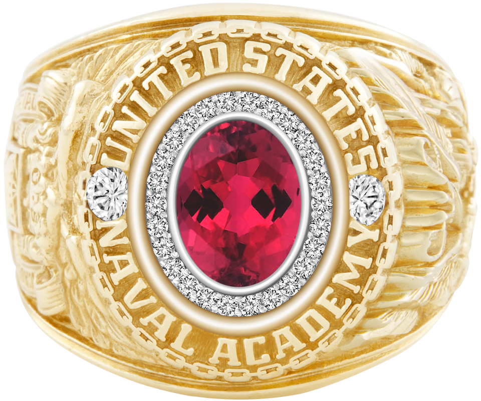 USNA Class Ring Mod Pro M26 Red Tourmaline Diamond Dividers