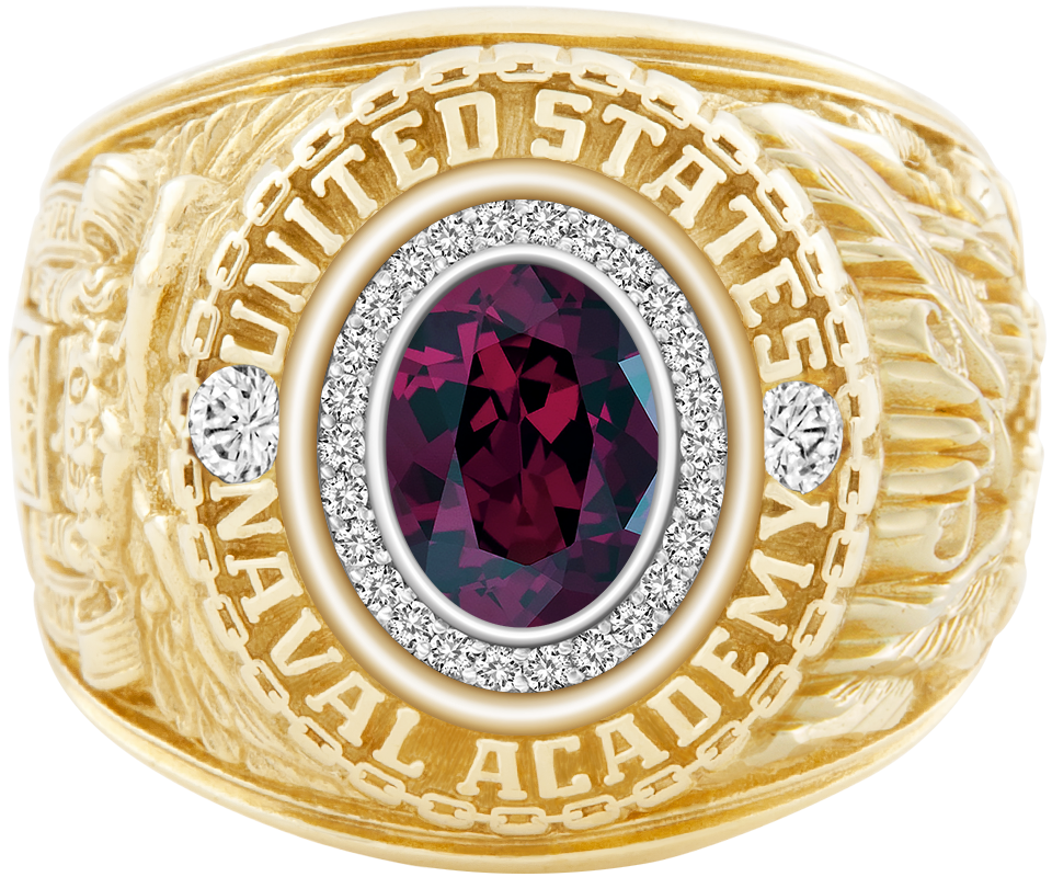 USNA Class Ring Mod Pro M26 Rhodolite Garnet Diamond Dividers