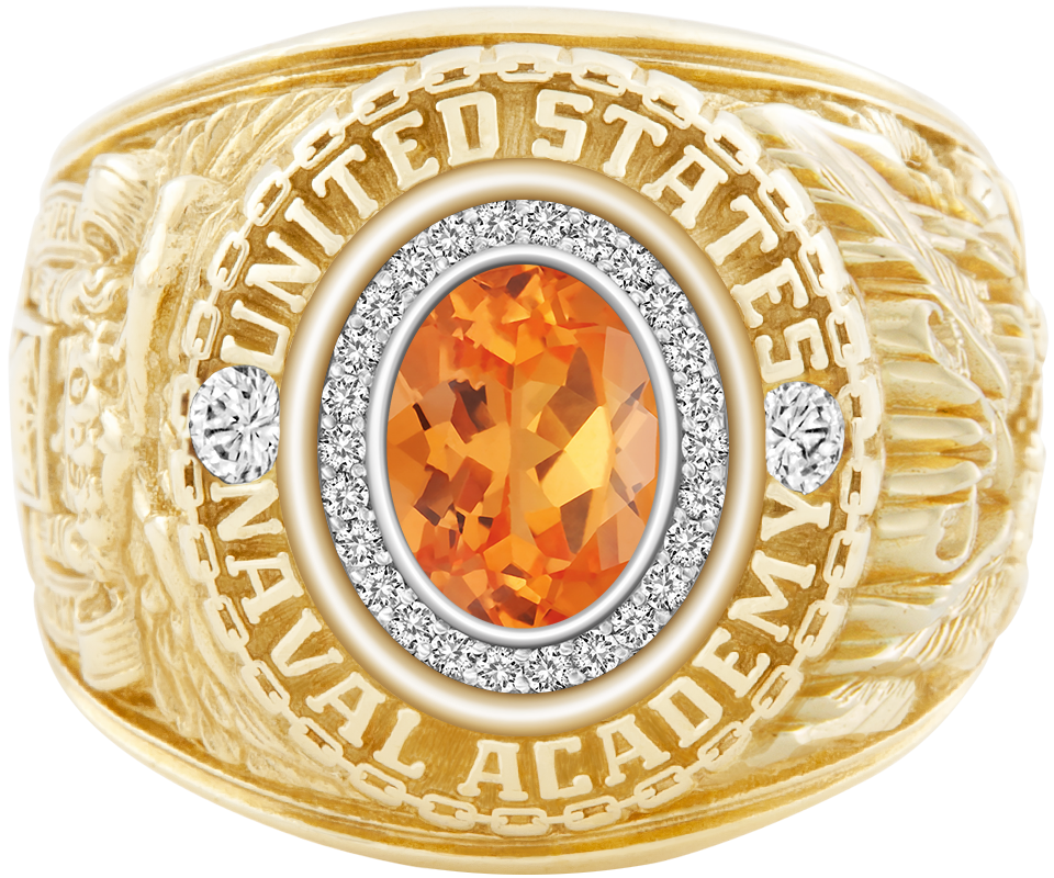 USNA Class Ring Mod Pro M26 Spessartite Garnet Diamond Dividers