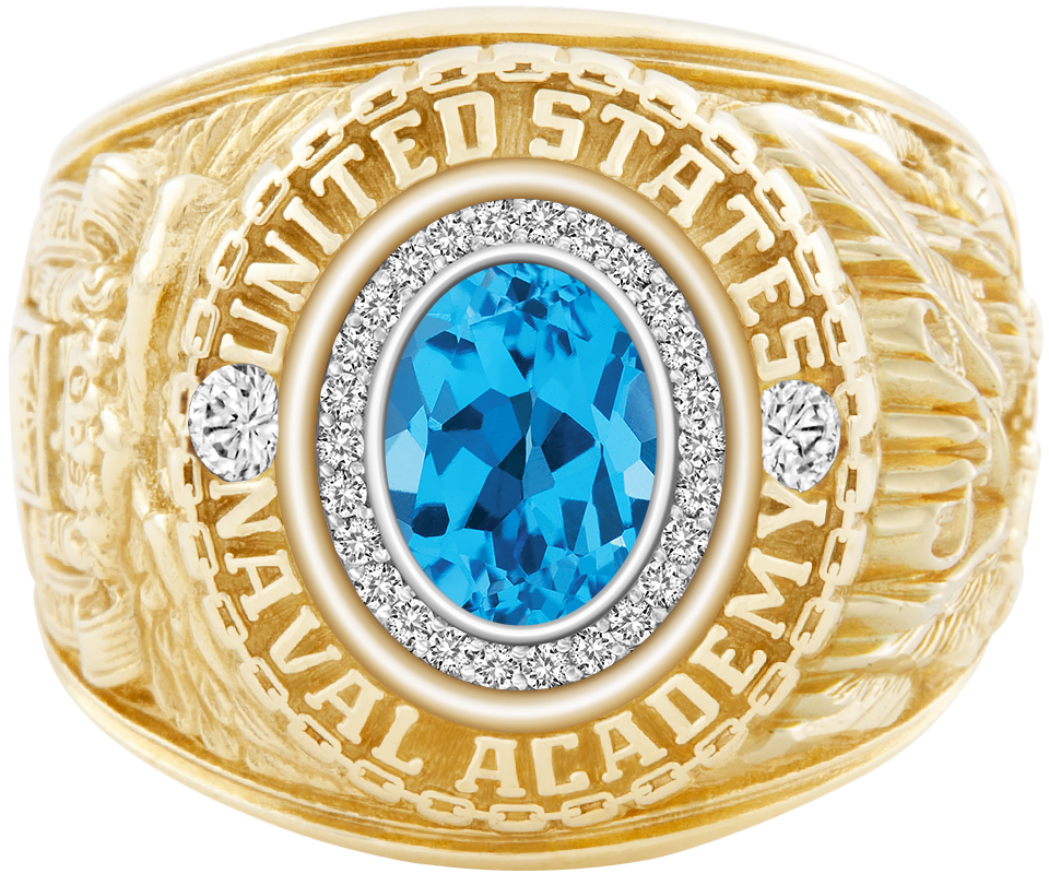 USNA Class Ring Mod Pro M26 Swiss Blue Topaz Diamond Dividers