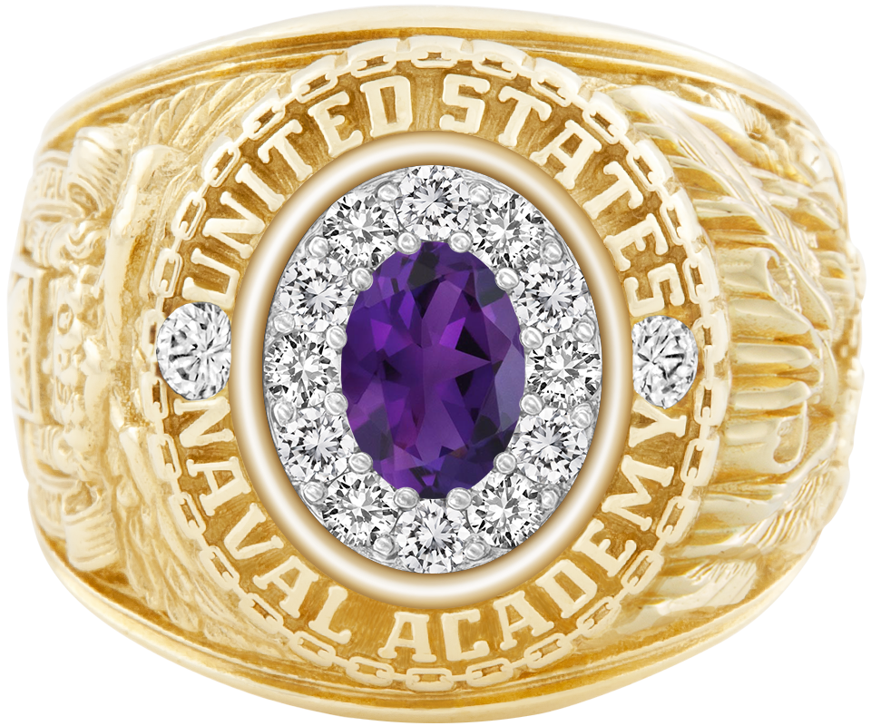 USNA Class Ring Mod ProPlus M12 Amethyst Diamond Dividers