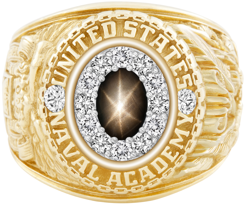 USNA Class Ring Mod ProPlus M12 Black Star Sapphire Diamond Dividers