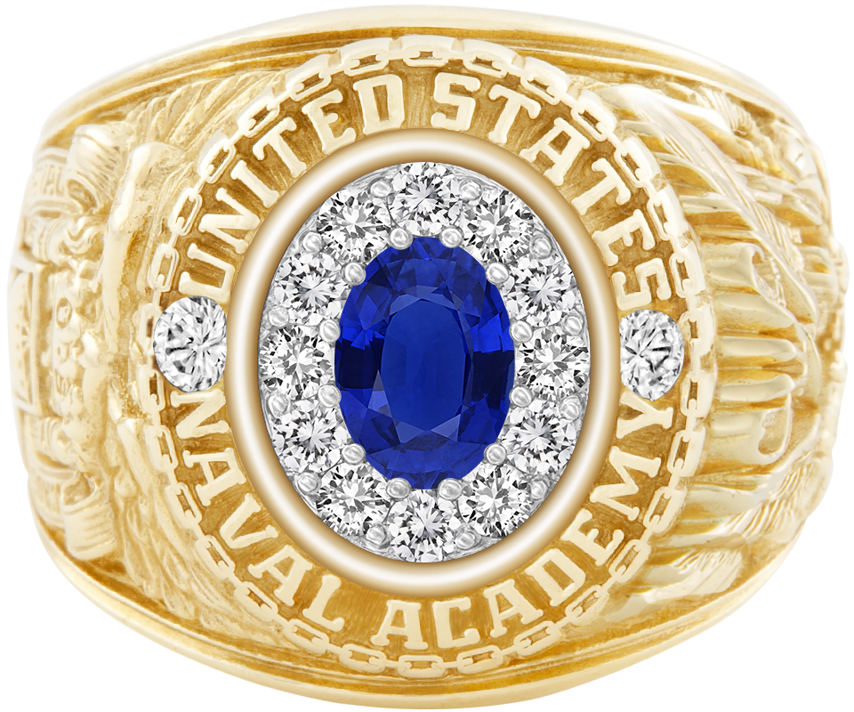 USNA Class Ring Mod ProPlus M12 Blue Sapphire Diamond Dividers